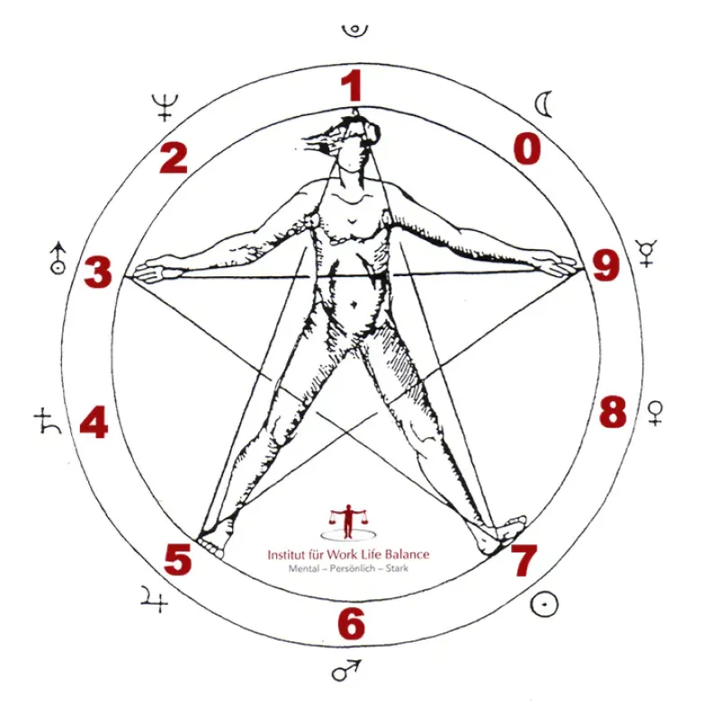 Das bild zeigt den Zusammenhang zwischen den zahlen und dem geist des Körpers. sprich der Numerologie